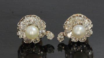 Boucles doreilles - 14 carats Or jaune, Platine Diamant
