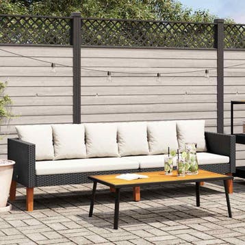 vidaXL Tuinbank 3-zits met kussens poly rattan zwart, Verzenden