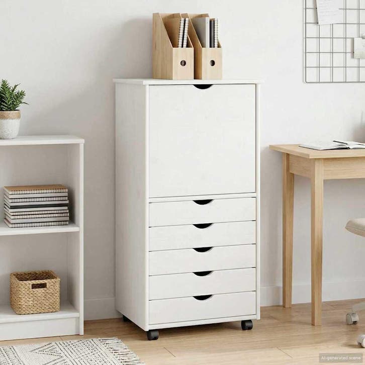 vidaXL Rollende kast met wiel Wit 53 x 39 x 103 cm Massief, Huis en Inrichting, Kasten | Overige, Nieuw, Verzenden