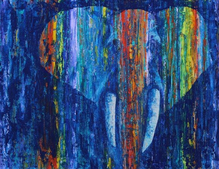 Denis Kuvayev (1971) - Elephant Blues - XXL, Antiquités & Art, Art | Peinture | Moderne