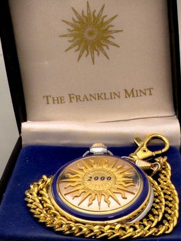 Franklin MInt Millenium Pocket Watch with chain 24 Karat