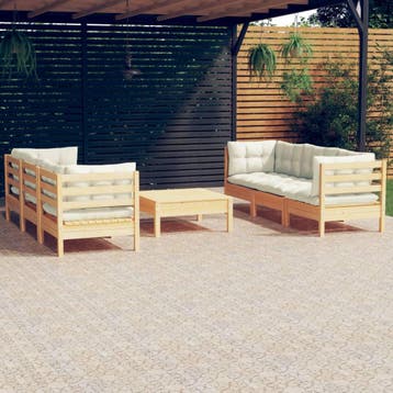 vidaXL 7-delige Loungeset met crèmekleurige kussens, Tuin en Terras, Verzenden, Nieuw, Loungeset