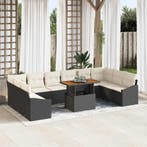 vidaXL Tuin Eettafel Set met kussen 11 pcs Zwart en Crème, Verzenden, Nieuw
