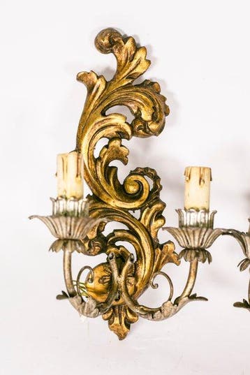 Wandkandelaar (2) - Paar Italiaanse wandlampen in Rococo /