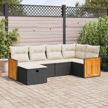vidaXL 6-delige Loungeset met kussens poly rattan zwart, Verzenden, Loungeset