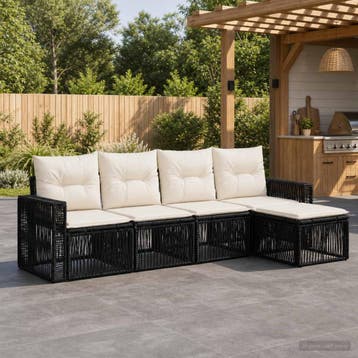 vidaXL Tuinbank Set 5 st Zwart en Crème Wit poly rattan, Verzenden
