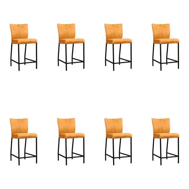 Set van 8 Leren barkrukken Revolt laag - Kenia Cognac, Huis en Inrichting, Barkrukken, Nieuw, 1 kruk, Leer, 90 cm of meer, Ophalen of Verzenden
