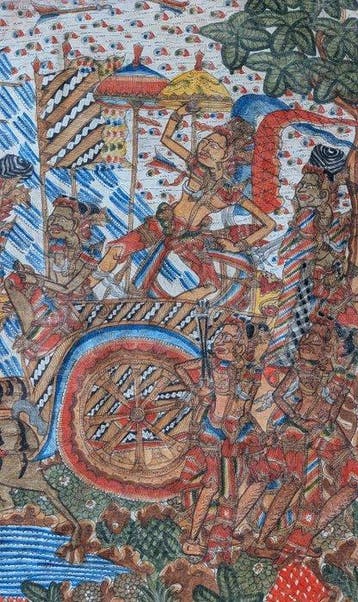 Zeer groot traditioneel Balinees Kamasan schilderij (184 x