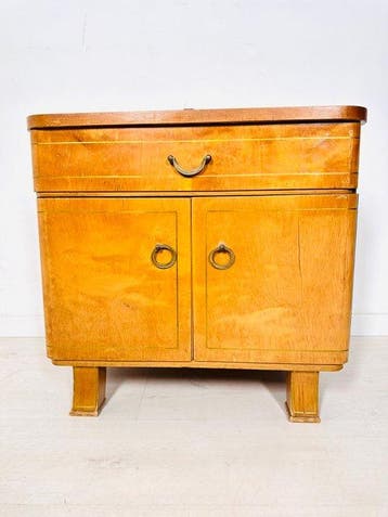 Kabinet - Nachtkastje met berkenfineer - Hout, Messing,