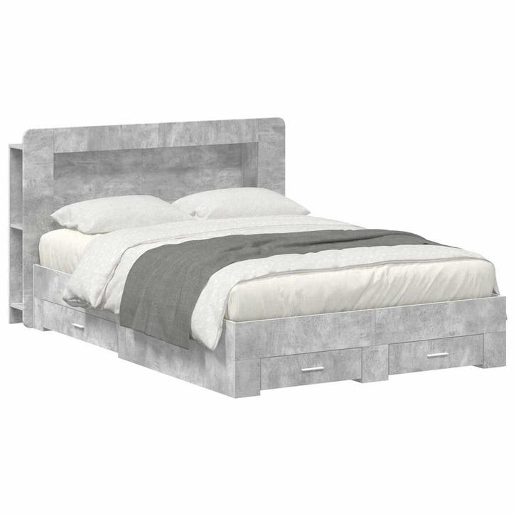 vidaXL Bedombouw met opslag Betongrijs 160 x 200 cm Bewerkt, Maison & Meubles, Chambre à coucher | Lits, Envoi