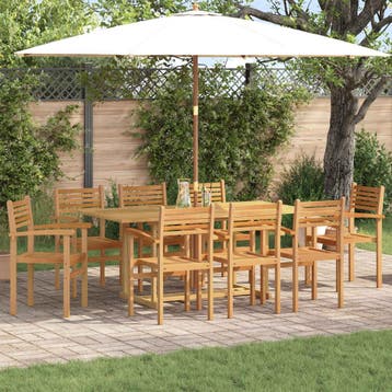 vidaXL Tuin Eettafel Set 9 st Bruin Massief Teakhout, Tuin en Terras, Verzenden, Nieuw
