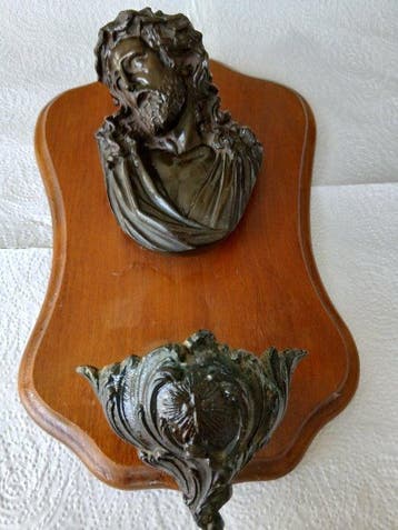 Jésus Wijwatervat - 28 cm - Verbronst, Bois - 1920-1930