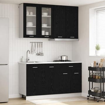 vidaXL Keukenblok LYON 4 st Zwart eiken Bewerkt hout, Verzenden, Nieuw