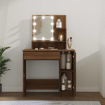 vidaXL Kaptafel met LED-verlichting 86,5x35x136 cm bruin, Huis en Inrichting, Verzenden, Nieuw