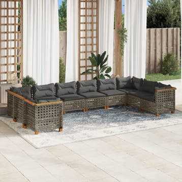 vidaXL 10-delige Loungeset met kussens poly rattan grijs, Verzenden, Loungeset