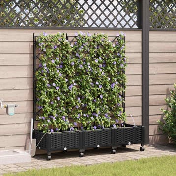 vidaXL Tuin Plantenbak met Irrigatie en Wielen 3 st Zwart PP, Verzenden