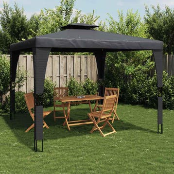vidaXL Prieel met dubbel dak 3,98x2,98 m staal, Verzenden