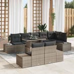 vidaXL Tuinbank Set met opslag 9 pcs Grijs Poly rattan, Verzenden, Nieuw