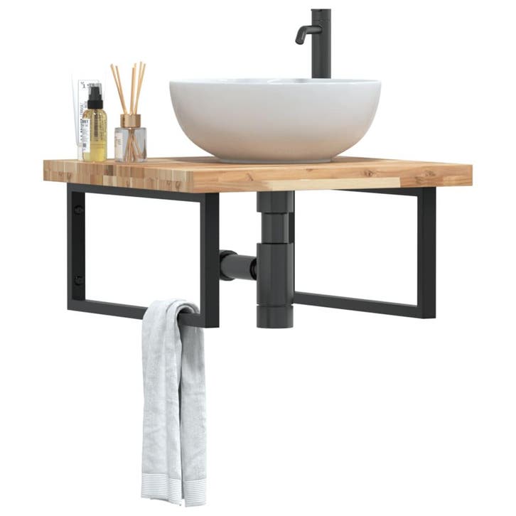 vidaXL Badkamer wandschap staal en massief acaciahout, Maison & Meubles, Tables | Coiffeuses, Envoi