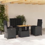 vidaXL 4-delige Tuinset met kussens poly rattan zwart, Tuin en Terras, Verzenden, Nieuw, Tuinset
