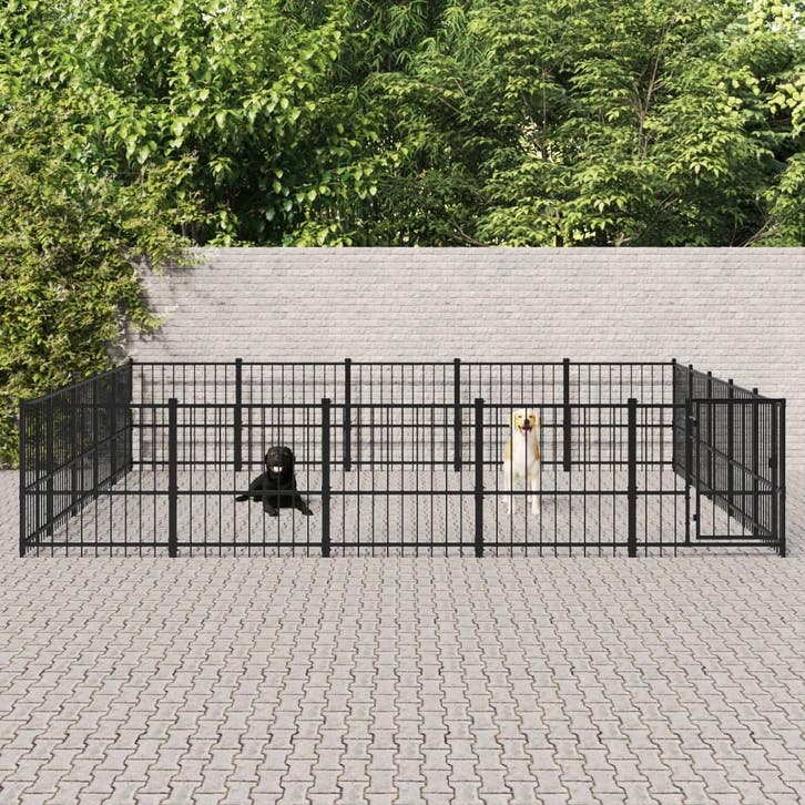 vidaXL Hondenkennel voor buiten 23,52 m² staal, Dieren en Toebehoren, Hondenbenches, Nieuw, Verzenden