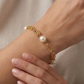 Bracelet - 18 carats Or jaune - Perle - Fabriqué en Italie -