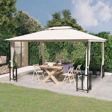 vidaXL Prieel met zijwanden en dubbel dak 3x4 m crèmekleurig, Verzenden