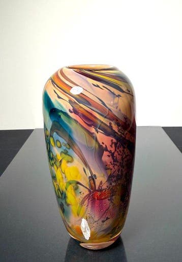 Maxence Parot - Vase - Vase unique couleurs opalines et Or -