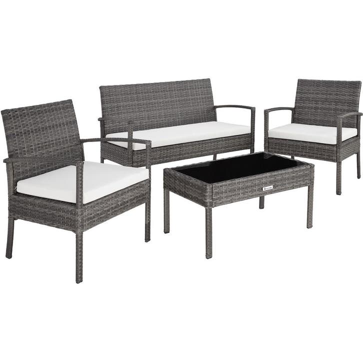 tectake Wicker zitgroep Sparta 3+1 - grijs, Jardin & Terrasse, Ensembles de jardin, Envoi