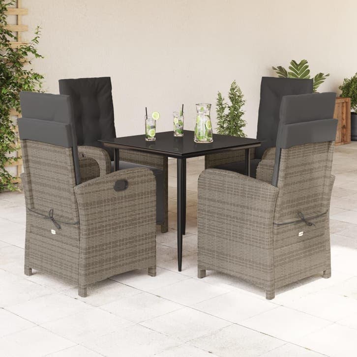vidaXL 5-delige Tuinset met kussens poly rattan grijs, Tuin en Terras, Tuinsets en Loungesets, Tuinset, Nieuw, Verzenden