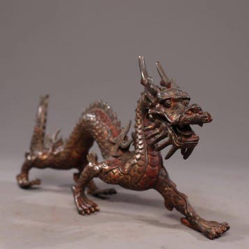 Beeld, Bijzondere Draak-26cm - 12.5 cm - Brons, Antiek en Kunst