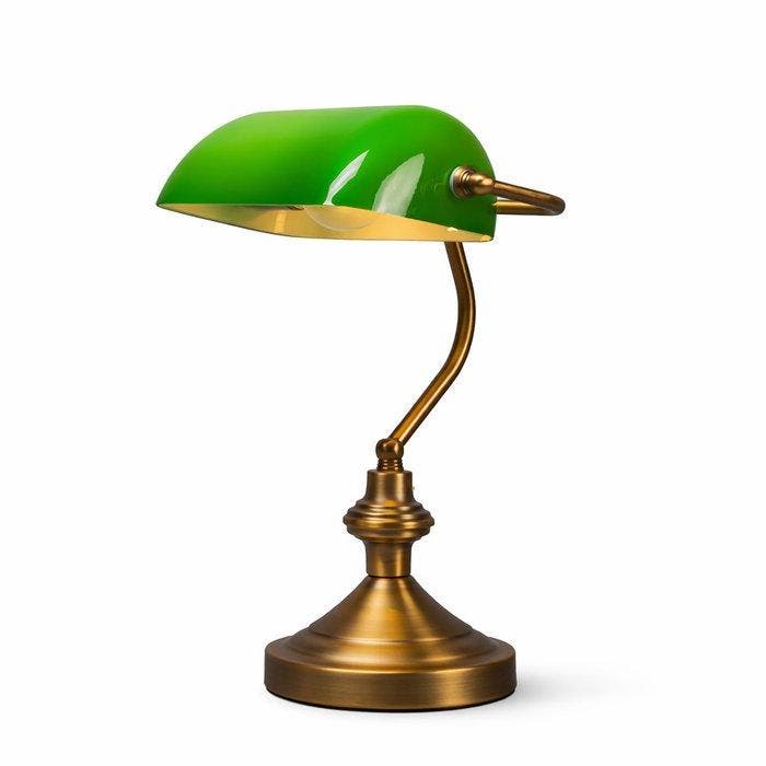Lampe - Verre, Laiton - lampe de banquier classique, Antiquités & Art, Art | Objets design