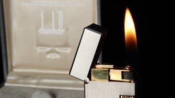 Dunill - Two-Tone Hairline Finish Pattern Rollagas Lighter -, Nieuw