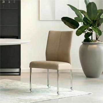 Set van 8 Leren eetkamerstoelen Comfort met wieltjes -, Ophalen of Verzenden