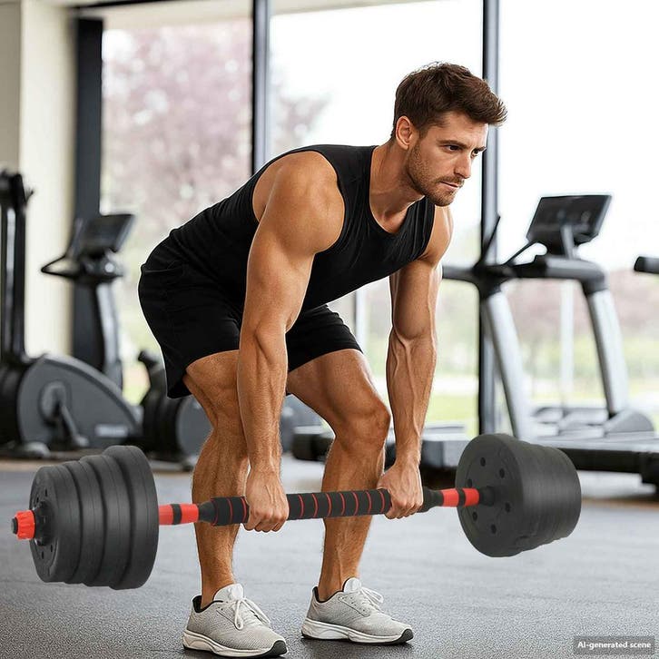 vidaXL 4-in-1 Halterset 40kg Zwart en Rood Cement en, Sports & Fitness, Équipement de fitness, Envoi