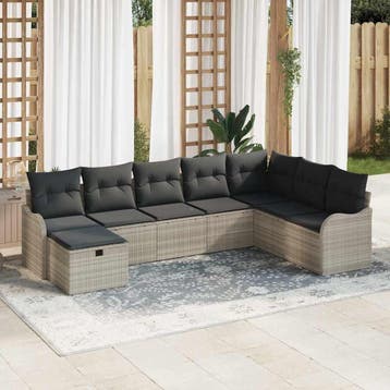 vidaXL Tuinbank Set 8 st Lichtgrijs poly rattan, Verzenden, Nieuw