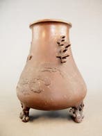 Vaas - Brons, Vaas met vogel- en dennenboommotief - Antieke, Antiek en Kunst