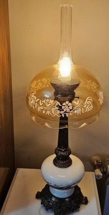 Bureaulamp - Glas, Metaal, Porselein