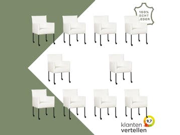 Set van 10 Leren eetkamerstoelen Desire - Toledo Purewhite, Ophalen of Verzenden