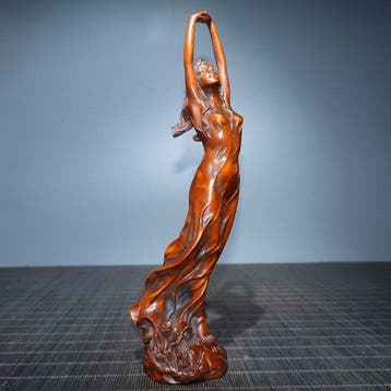 Statue, Hand-carved - First Love Girl - 23 cm - Buis