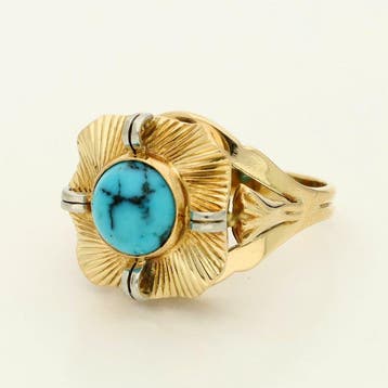 Bague - 18 carats Or jaune, Or blanc - 2.06ct. tw. Turquoise, Bijoux, Sacs & Beauté, Bagues