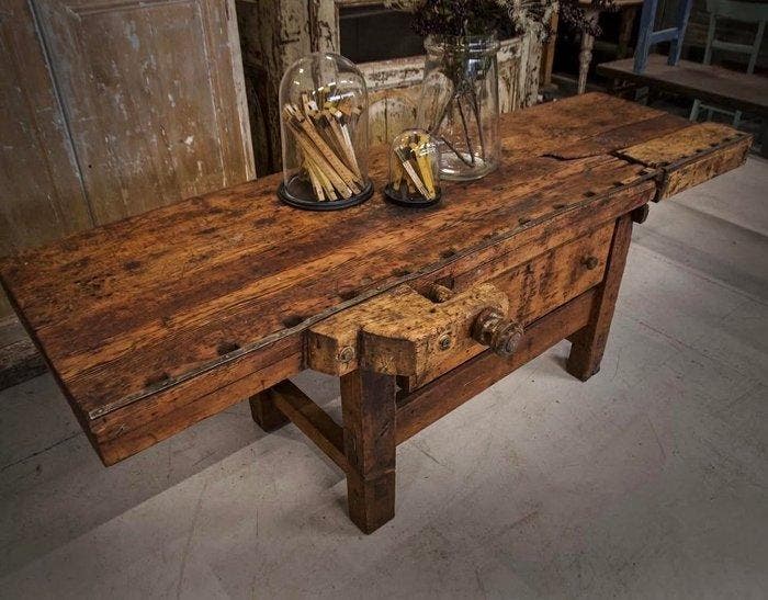 Werkbank - Hout - Timmerwerkbank, Antiquités & Art, Curiosités & Brocante