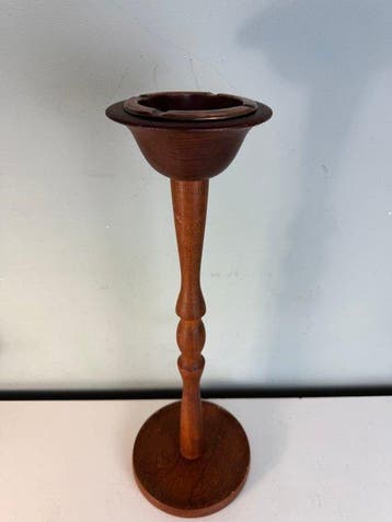 Asbak - Vintage Mid-Century Teak Asbak / Plantenstandaard -