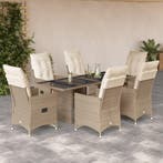 vidaXL 7-delige Bistroset met kussens poly rattan beige, Verzenden