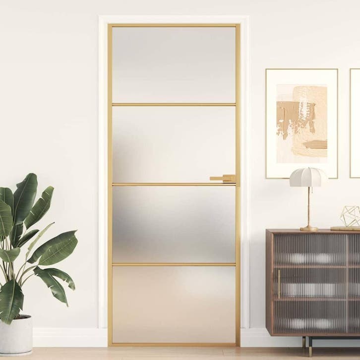 vidaXL Binnendeur smal 83x201,5 cm gehard glas en aluminium, Doe-het-zelf en Bouw, Deuren en Vliegenramen, Nieuw, Verzenden
