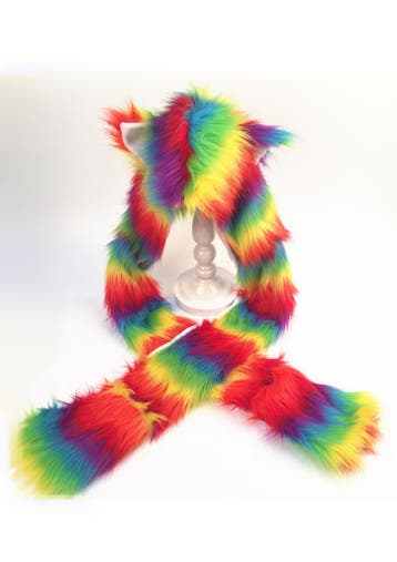 KIMU® Hood Regenboog Gekleurde Wolf Gestreepte Beer Muts Sja, Ophalen of Verzenden, Nieuw