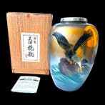 Takaoka alloy vase with eagle and golden sun relief – Shzan