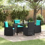 vidaXL Tuin Eettafel Set met kussen 5 pcs Zwart Poly rattan, Verzenden