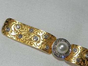 Broche - 14 carats Or jaune Diamant (Naturelle) - Perle, Handtassen en Accessoires, Antieke sieraden