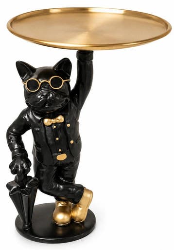 Beeldje Franse bulldog met dienblad 27 cm - zwart en goud, Verzenden, Nieuw